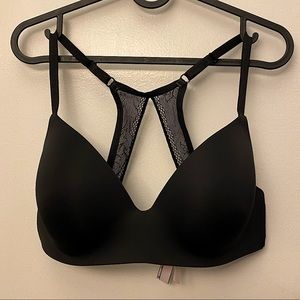 Wireless black racer back bra
